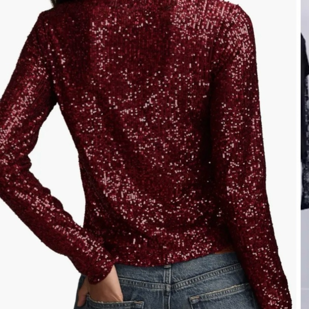 NWT Lucky Brand Sequin Long Sleeve Top - Red - Picture 7 of 8